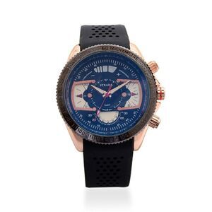 STRADA Watch in ION Plated Black Silicone Strap